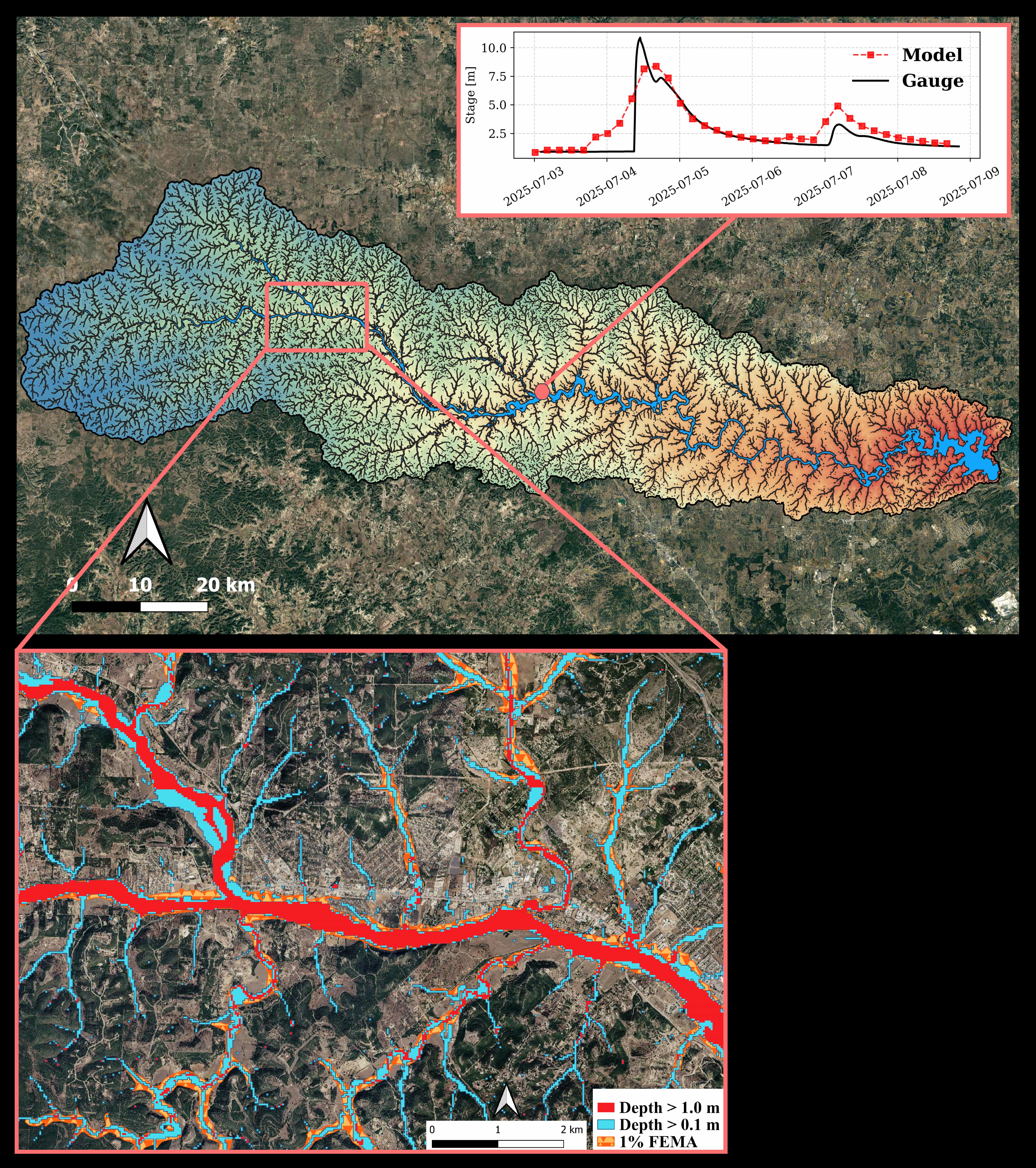 Flood simulation compared with FEMA hazard maps