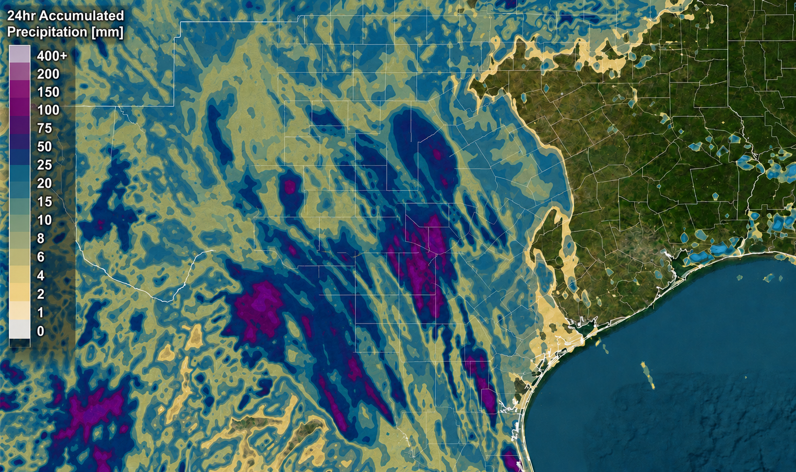 24hr accumulated precipitation over central Texas region
