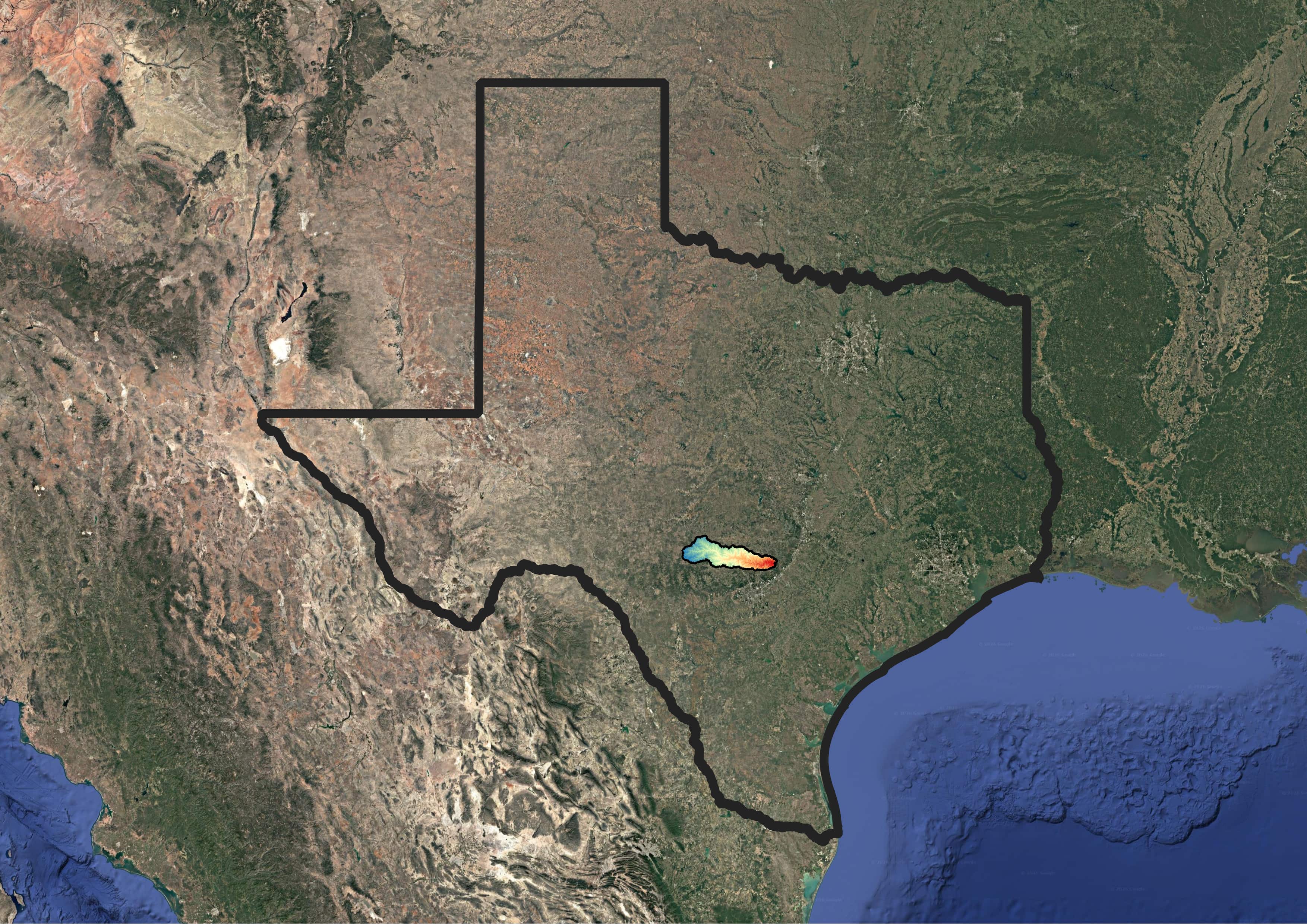 Location of the Guadalupe River watershed in south-central Texas